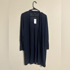 J. Jill Size Medium Long Open Cardigan Navy Blue New Semi Sheer Classic